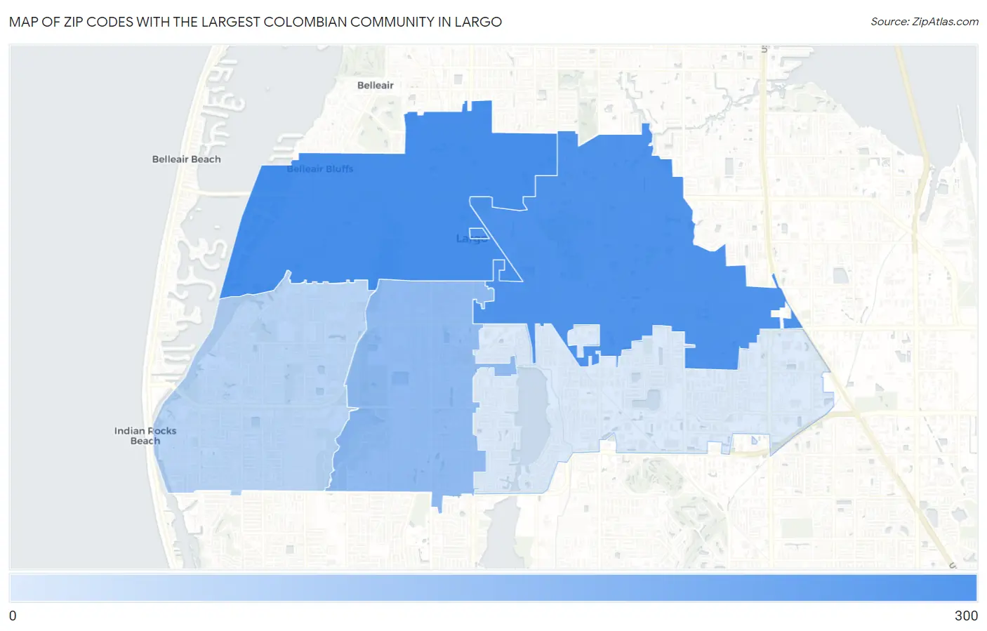 Zip Codes with the Largest Colombian Community in Largo Map