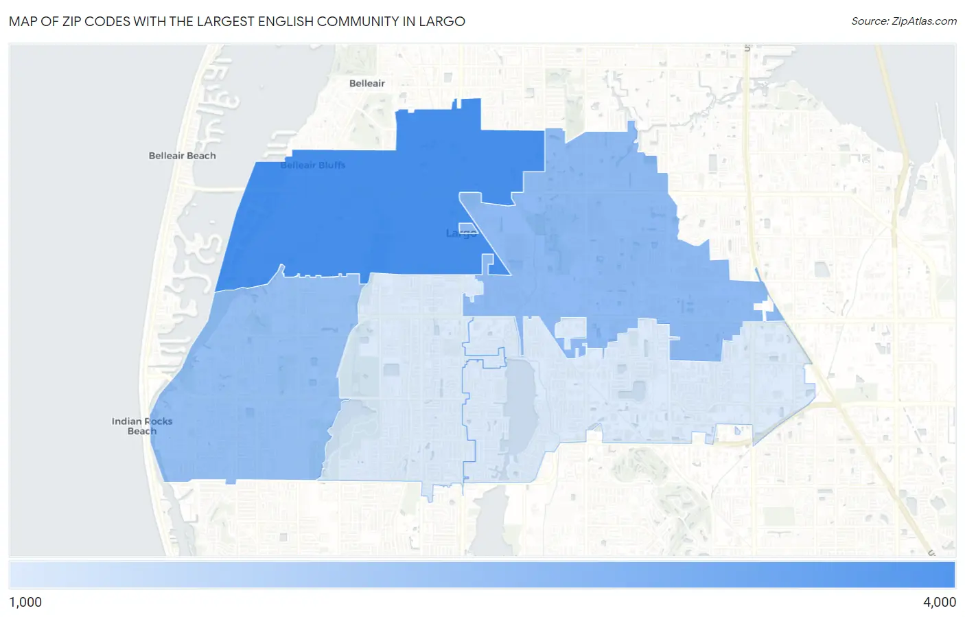Zip Codes with the Largest English Community in Largo Map