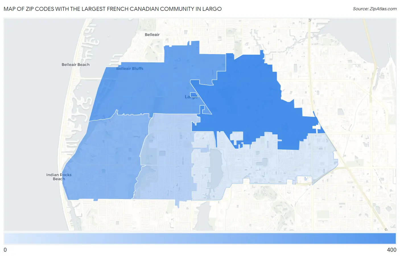 Zip Codes with the Largest French Canadian Community in Largo Map