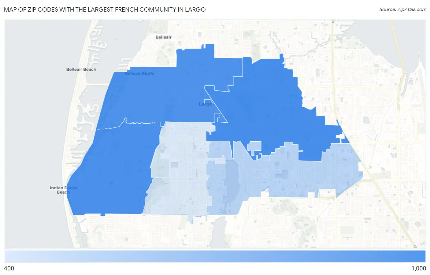 Zip Codes with the Largest French Community in Largo Map
