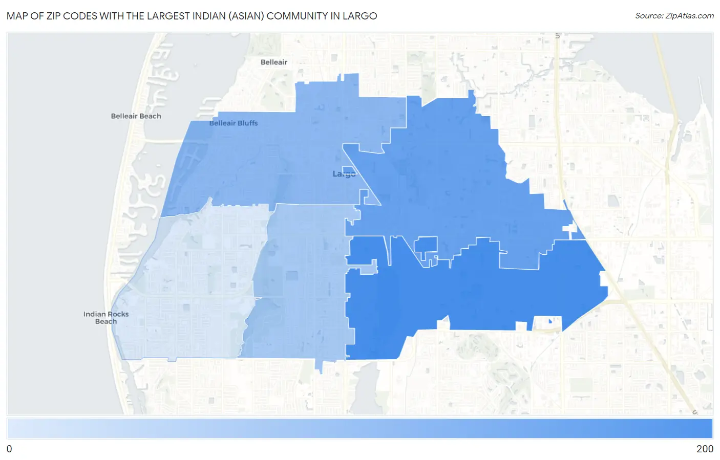 Zip Codes with the Largest Indian (Asian) Community in Largo Map
