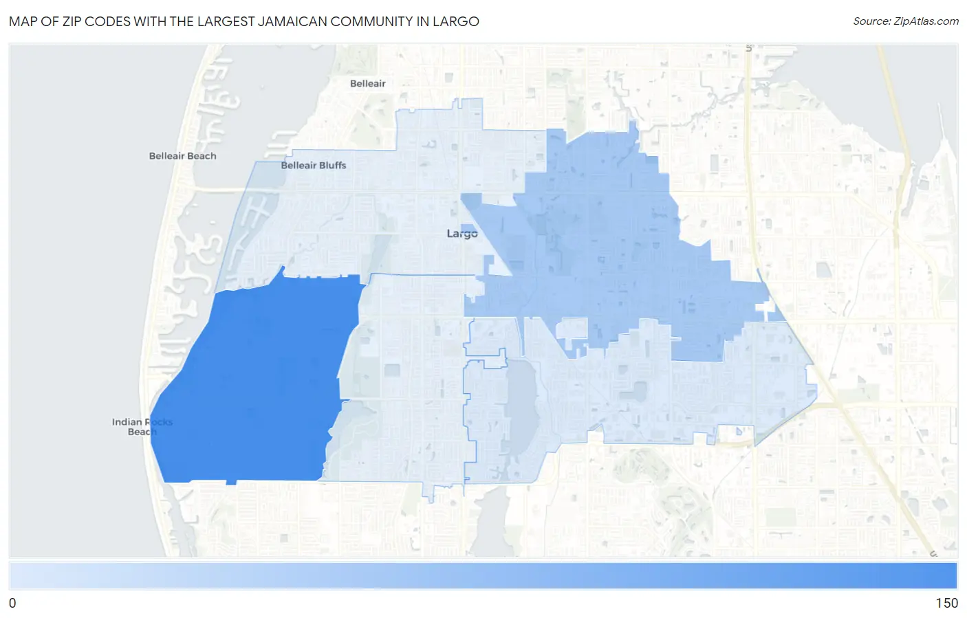 Zip Codes with the Largest Jamaican Community in Largo Map