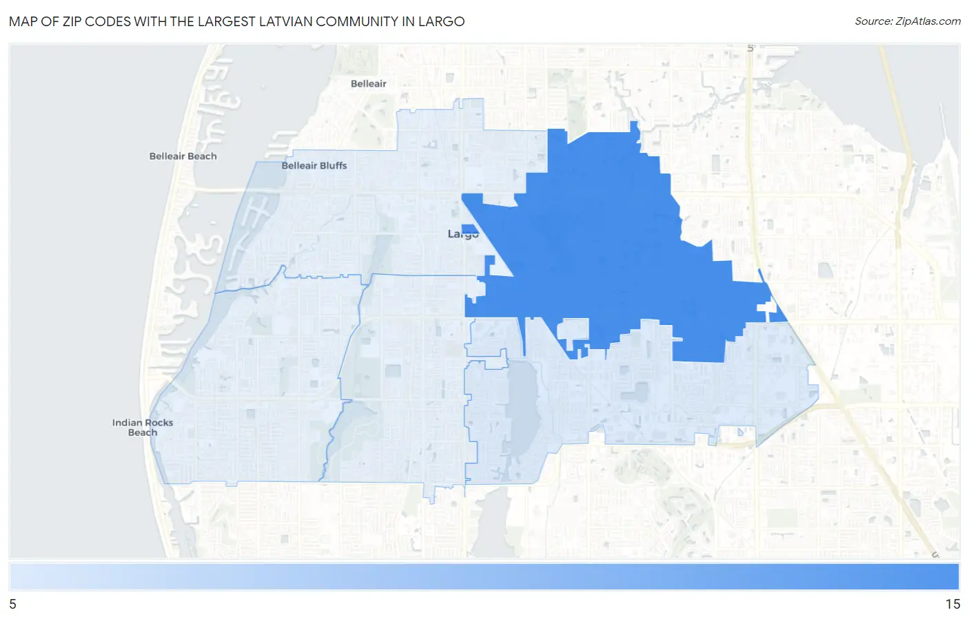 Zip Codes with the Largest Latvian Community in Largo Map