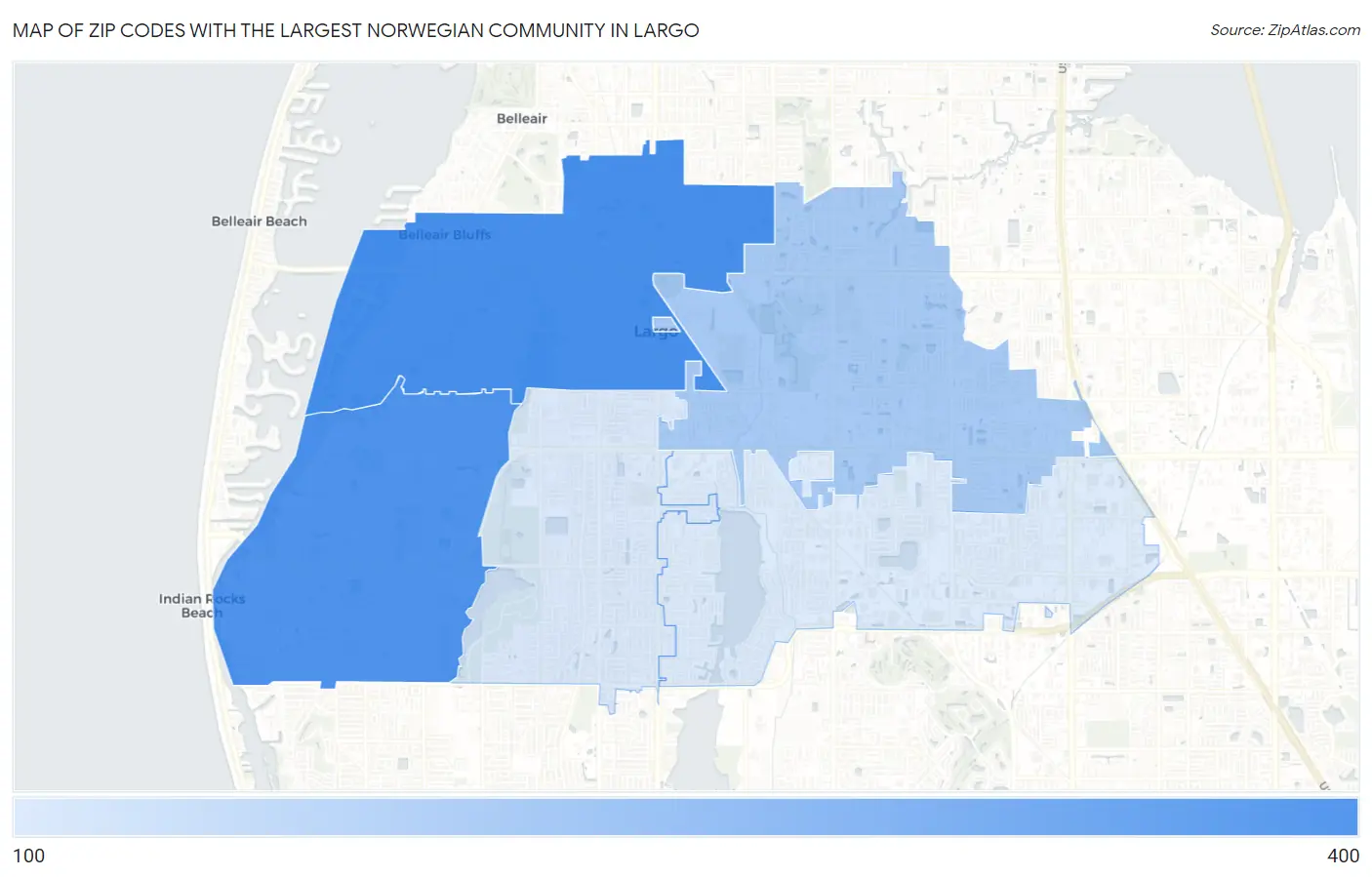 Zip Codes with the Largest Norwegian Community in Largo Map