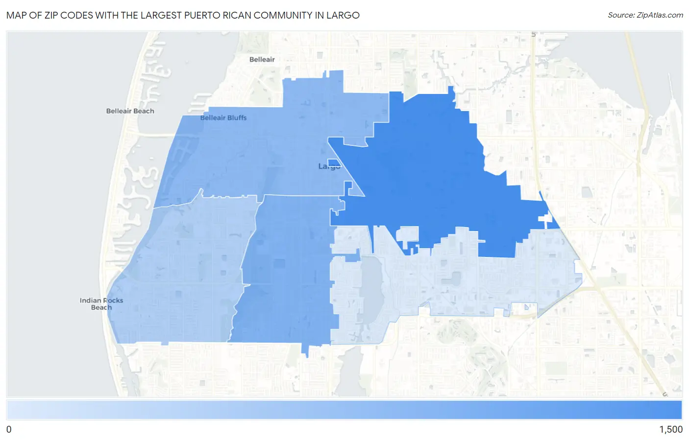 Zip Codes with the Largest Puerto Rican Community in Largo Map