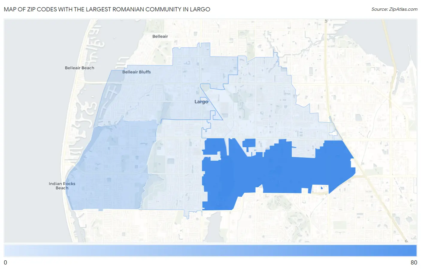 Zip Codes with the Largest Romanian Community in Largo Map