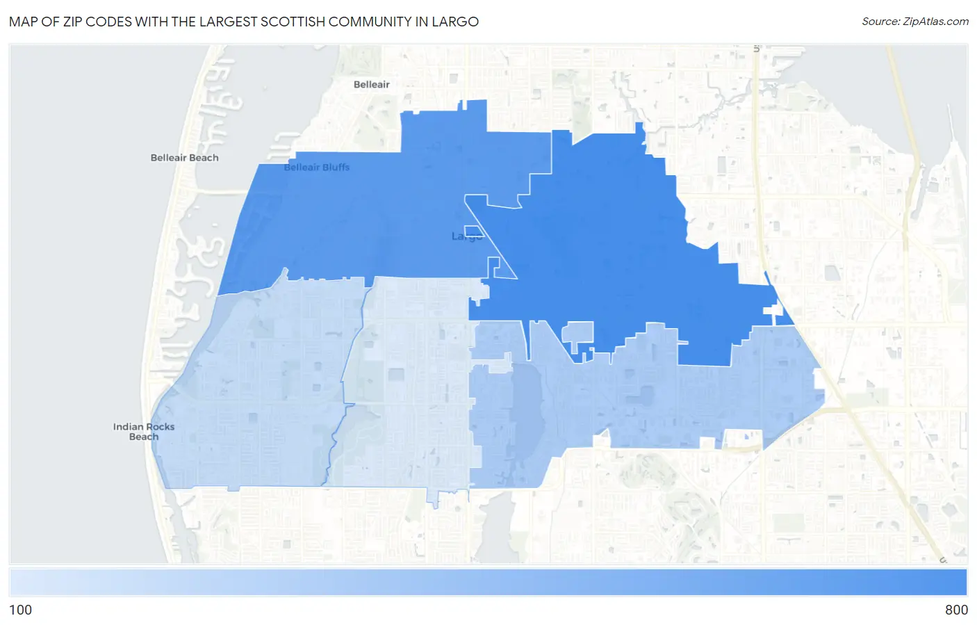 Zip Codes with the Largest Scottish Community in Largo Map