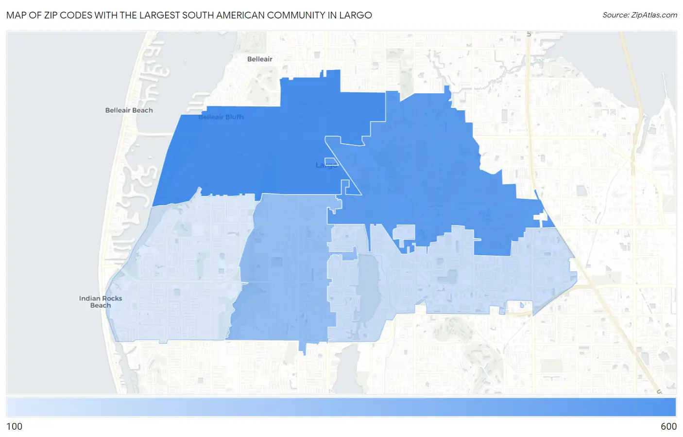 Zip Codes with the Largest South American Community in Largo Map