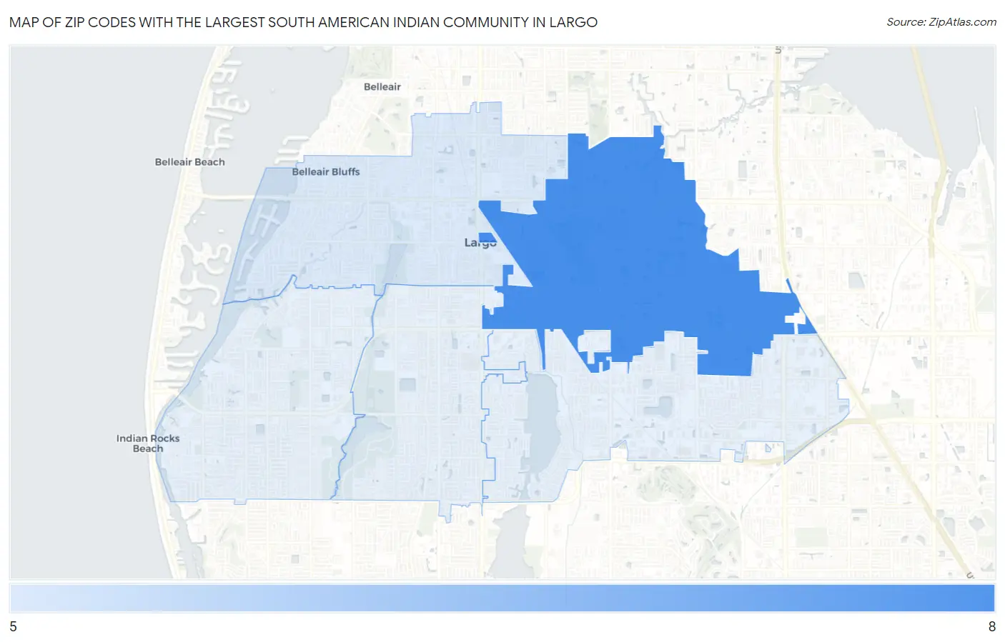 Zip Codes with the Largest South American Indian Community in Largo Map