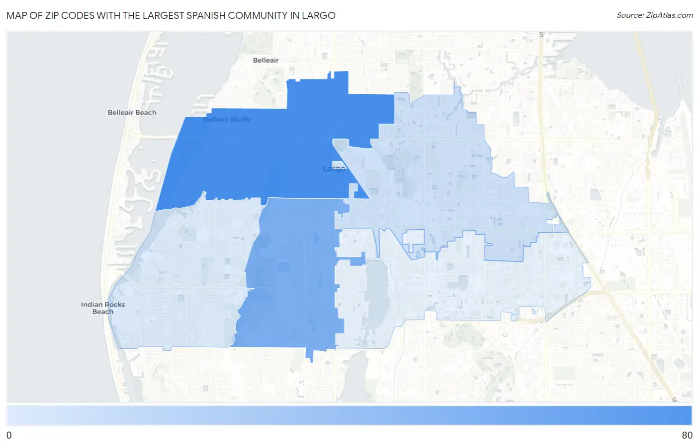 Zip Codes with the Largest Spanish Community in Largo Map
