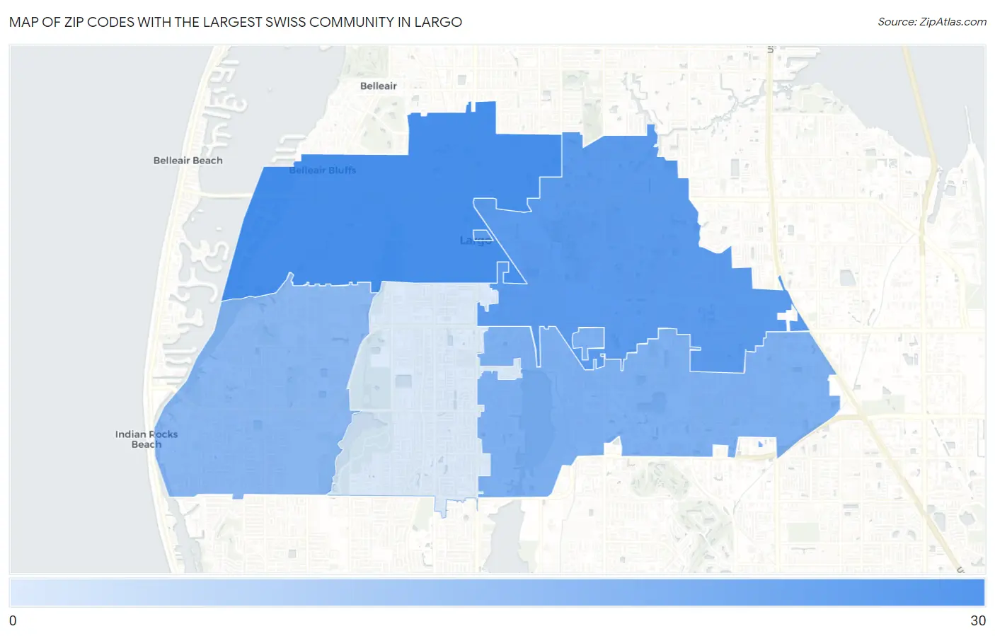 Zip Codes with the Largest Swiss Community in Largo Map