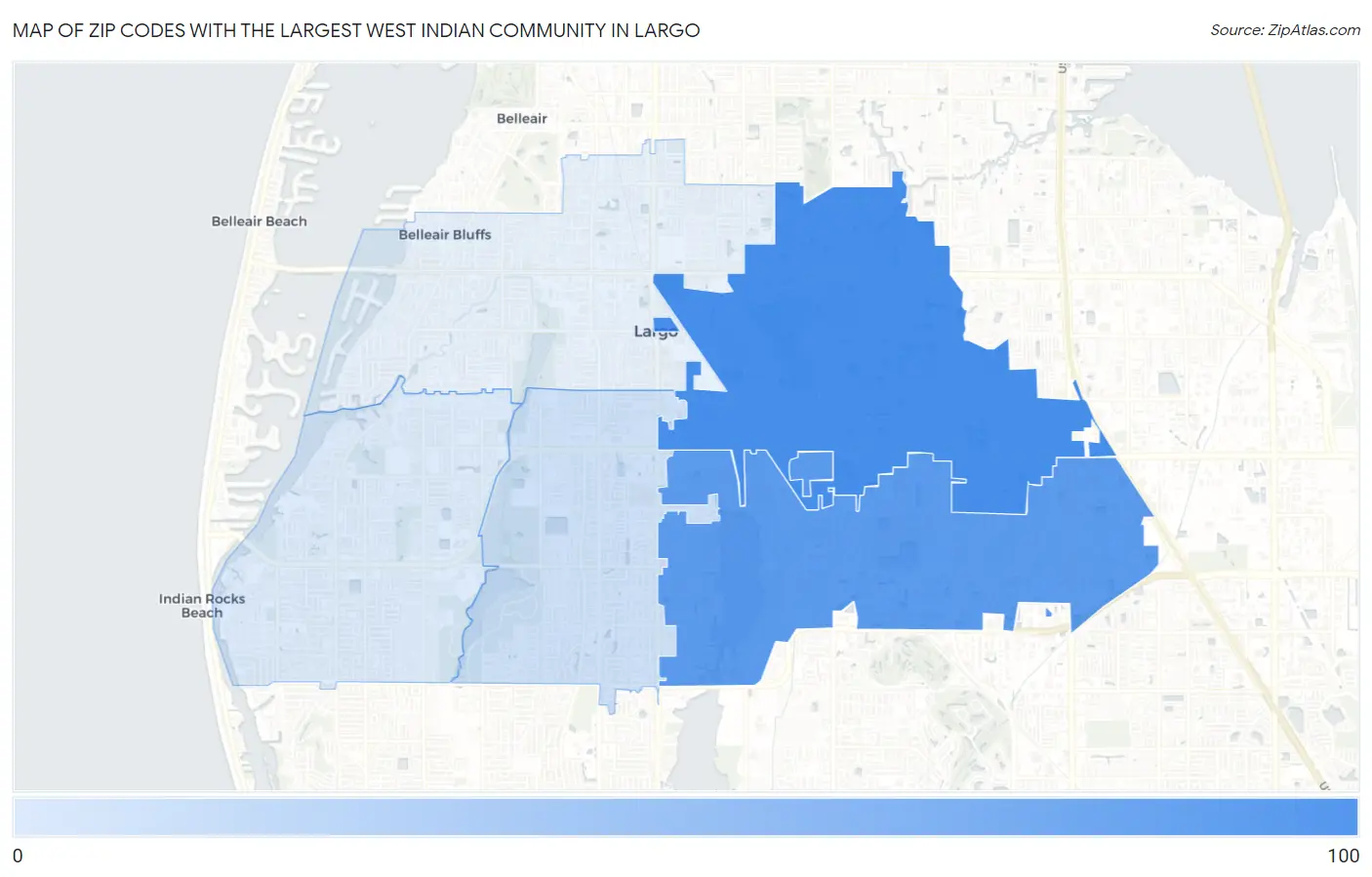Zip Codes with the Largest West Indian Community in Largo Map