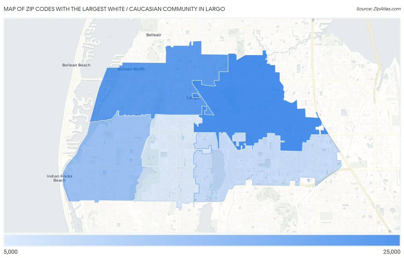 Zip Codes with the Largest White / Caucasian Community in Largo Map