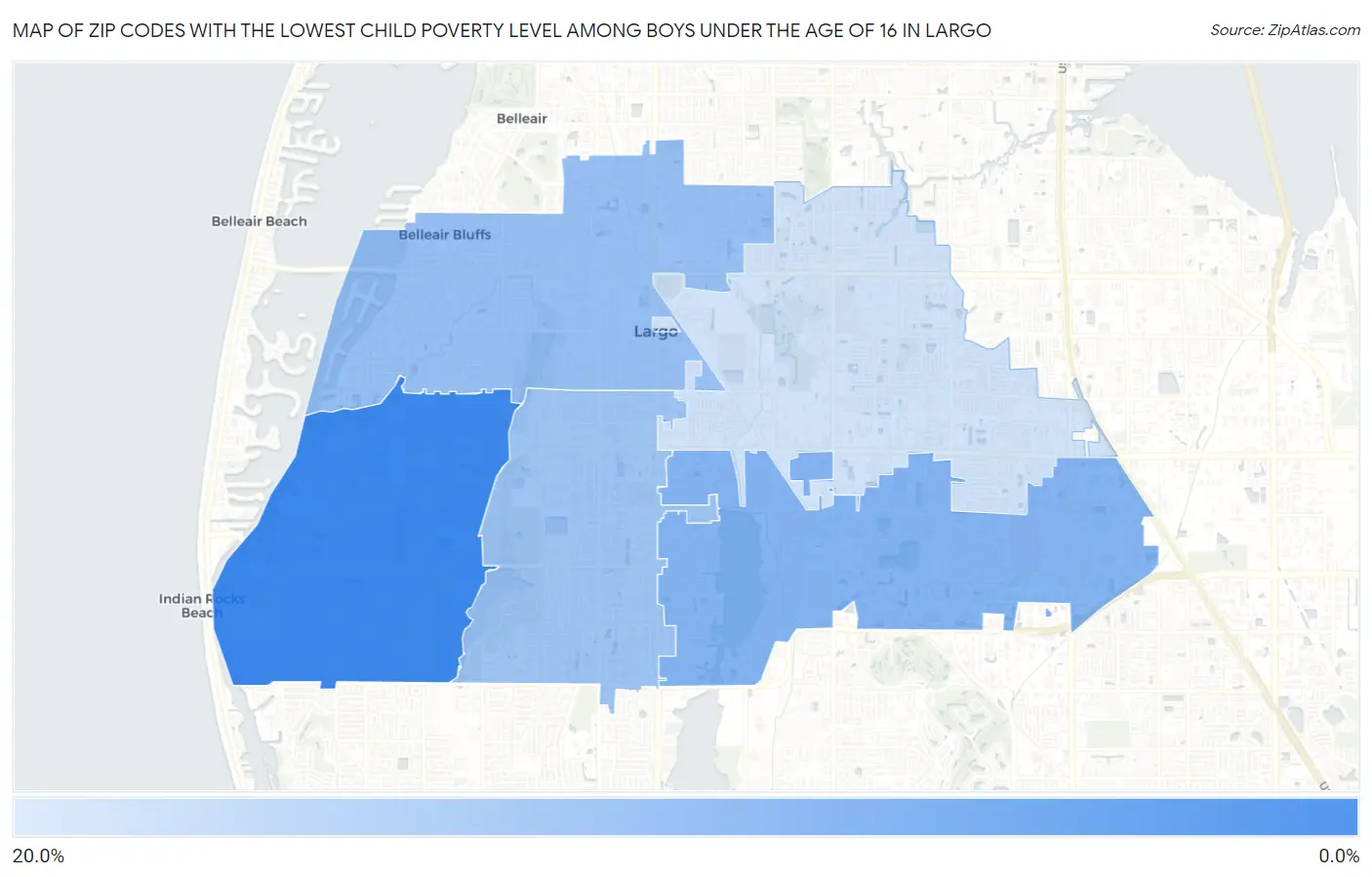 Zip Codes with the Lowest Child Poverty Level Among Boys Under the Age of 16 in Largo Map