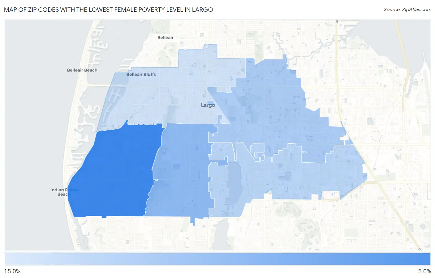 Zip Codes with the Lowest Female Poverty Level in Largo Map
