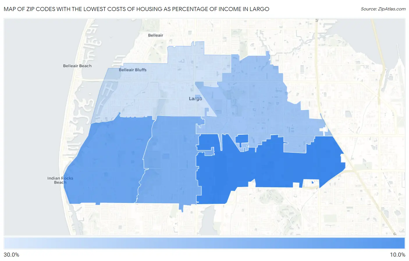 Zip Codes with the Lowest Costs of Housing as Percentage of Income in Largo Map
