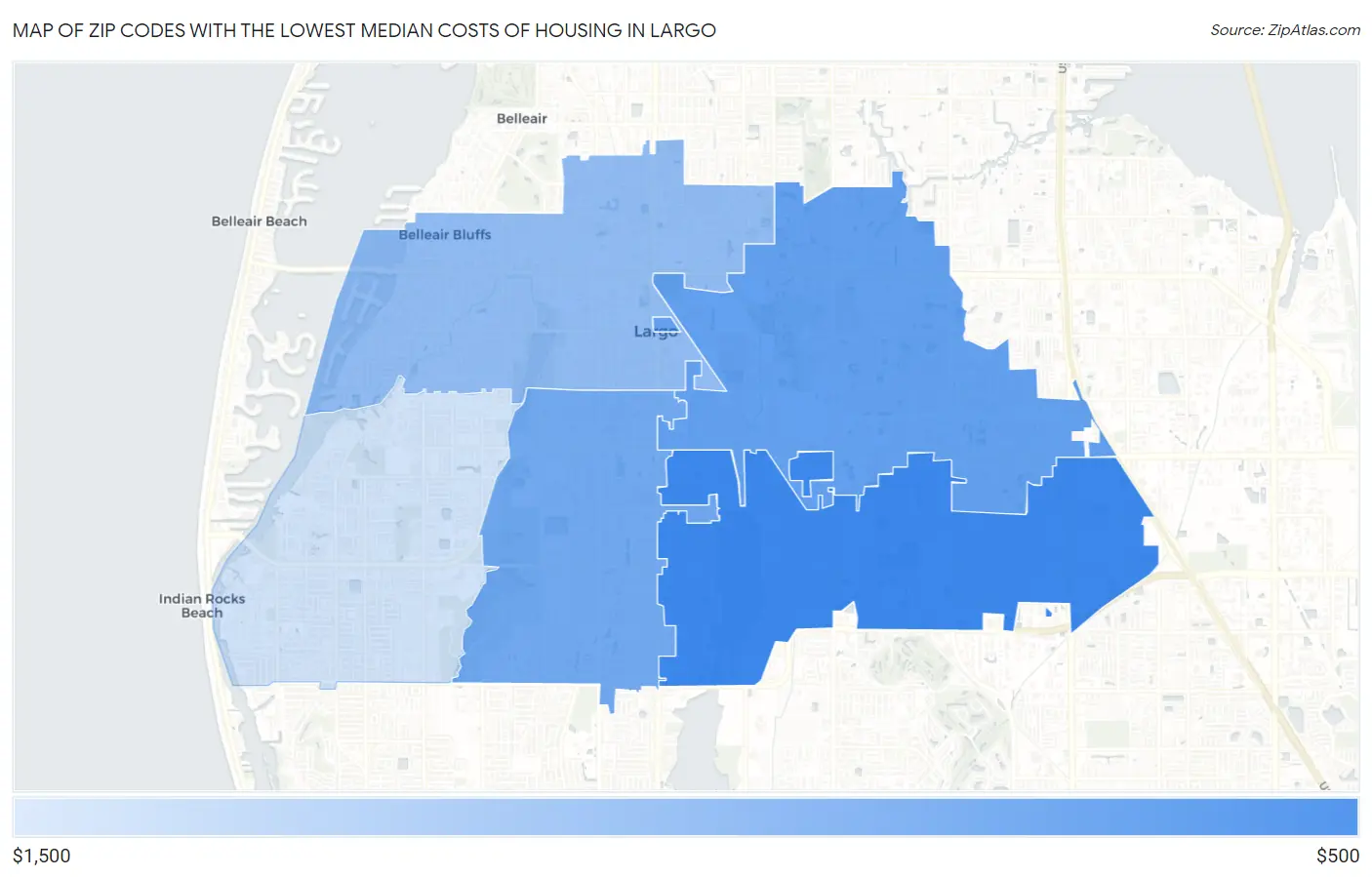 Zip Codes with the Lowest Median Costs of Housing in Largo Map