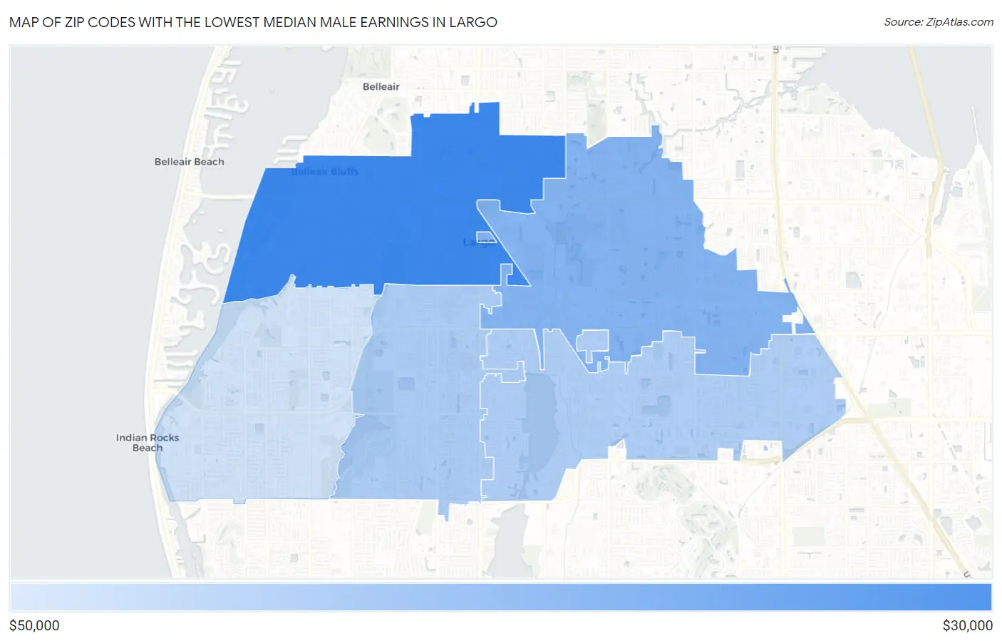 Zip Codes with the Lowest Median Male Earnings in Largo Map