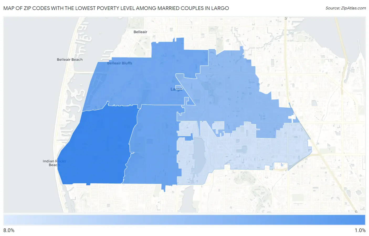Zip Codes with the Lowest Poverty Level Among Married Couples in Largo Map