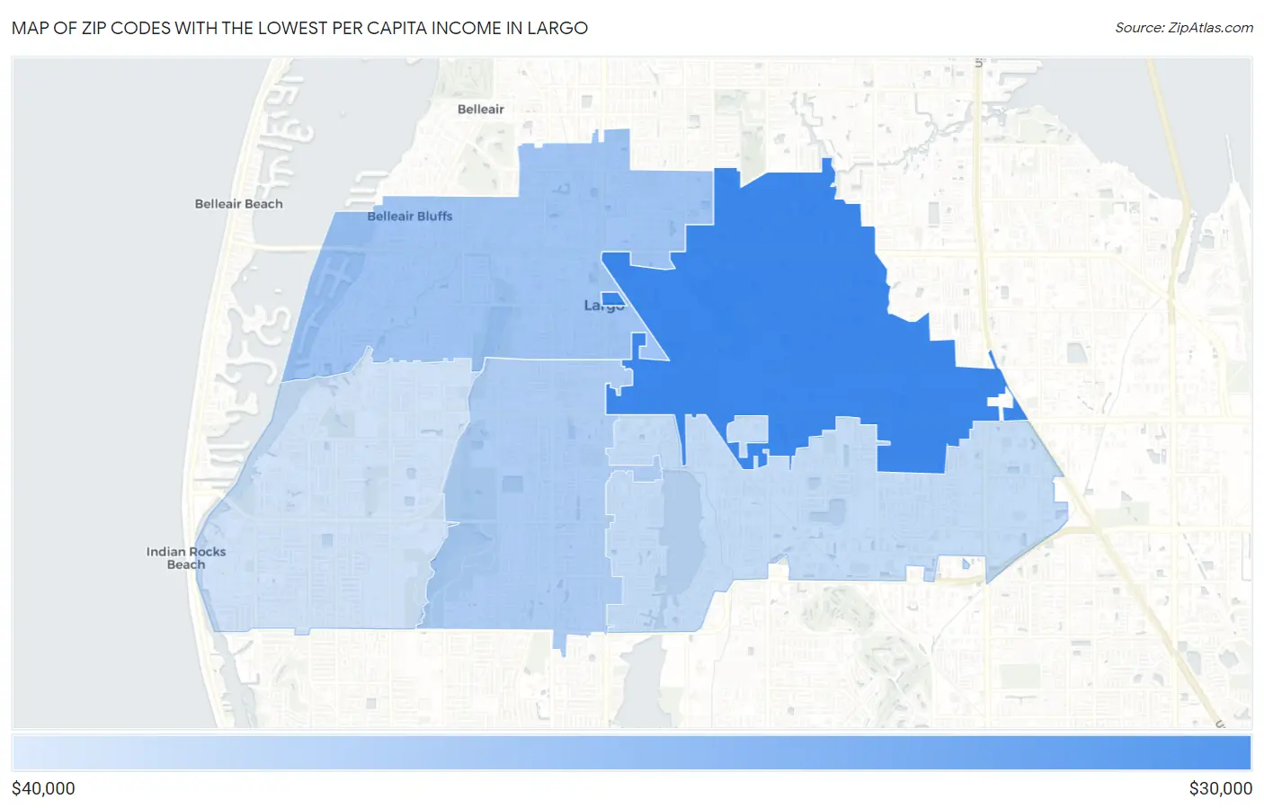 Zip Codes with the Lowest Per Capita Income in Largo Map