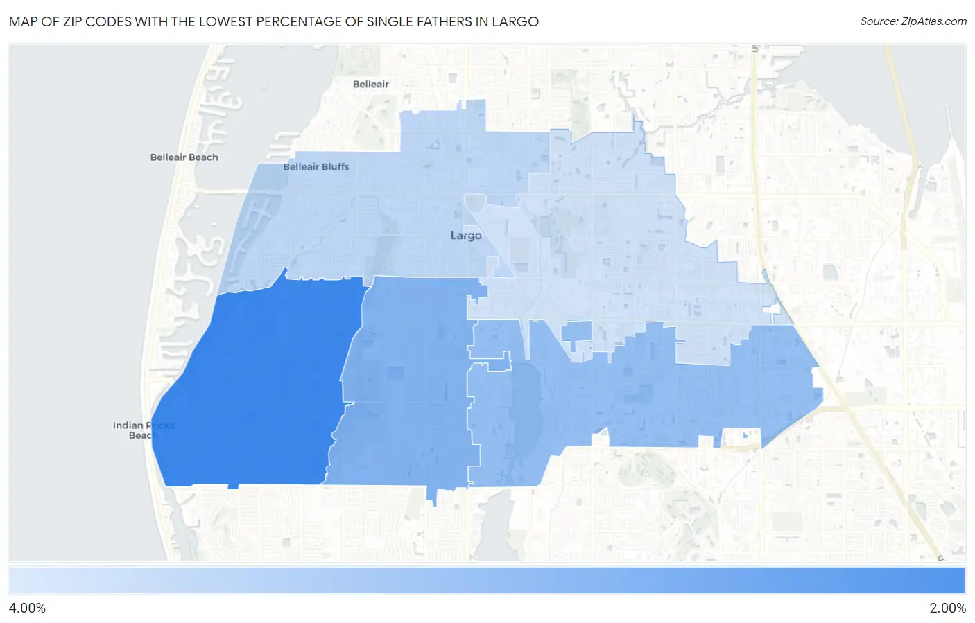 Zip Codes with the Lowest Percentage of Single Fathers in Largo Map