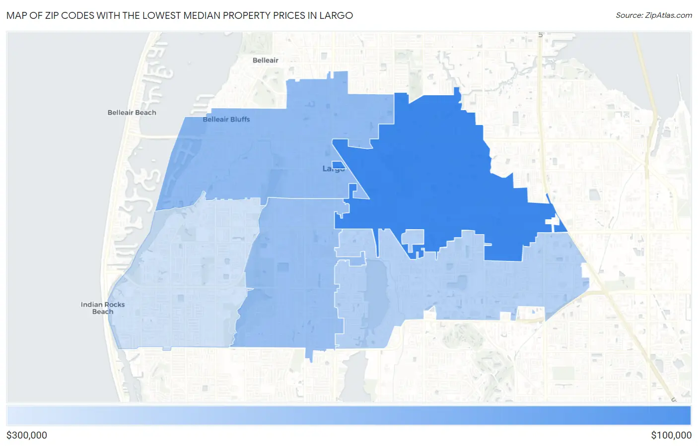 Zip Codes with the Lowest Median Property Prices in Largo Map