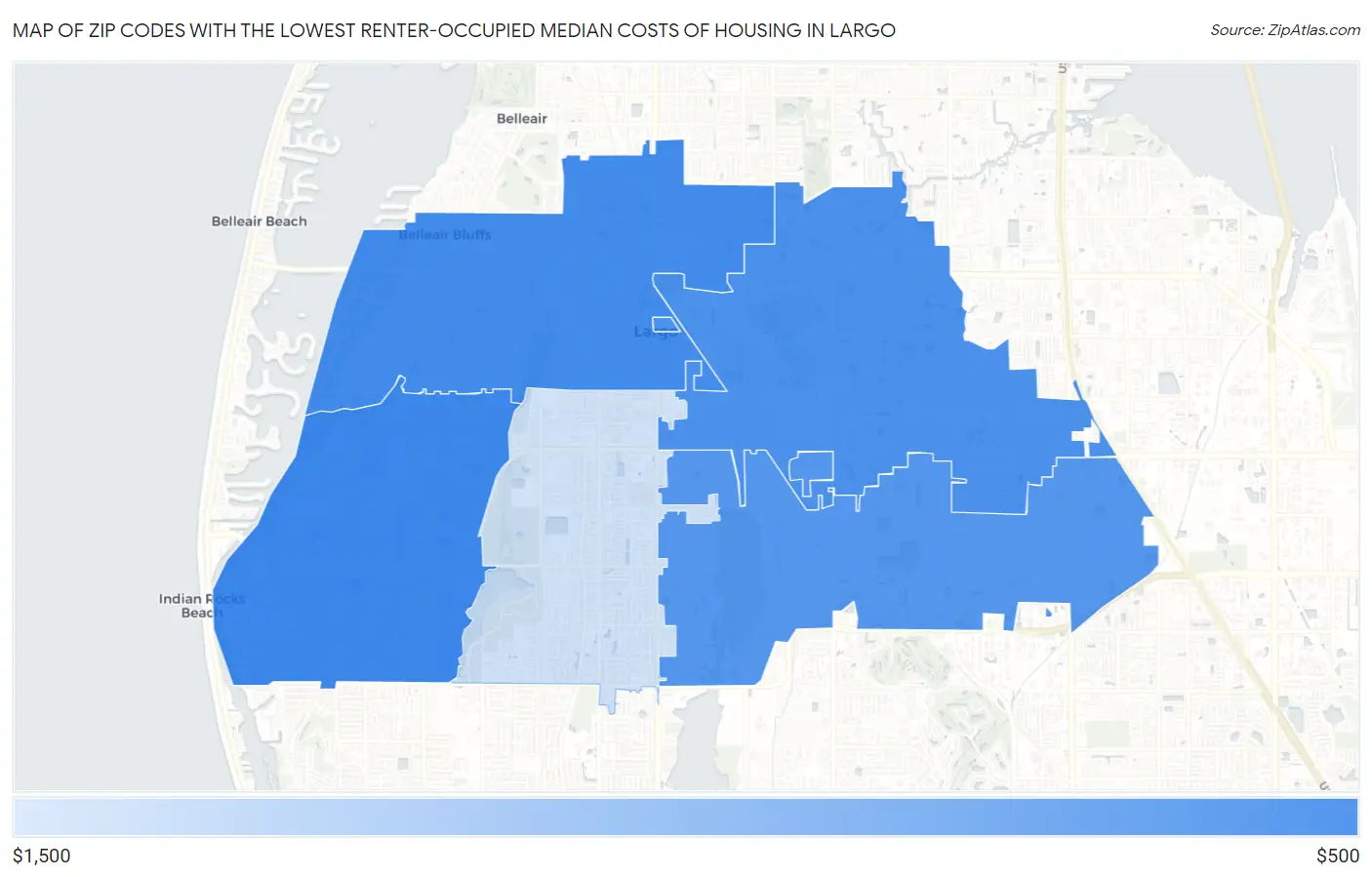 Zip Codes with the Lowest Renter-Occupied Median Costs of Housing in Largo Map