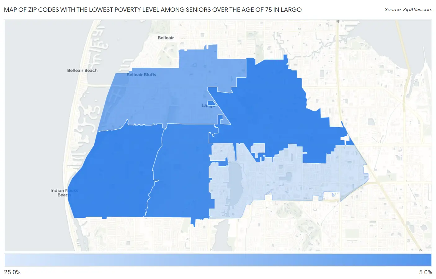 Zip Codes with the Lowest Poverty Level Among Seniors Over the Age of 75 in Largo Map