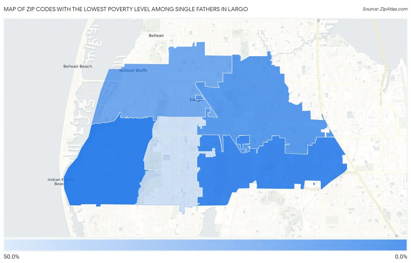 Zip Codes with the Lowest Poverty Level Among Single Fathers in Largo Map