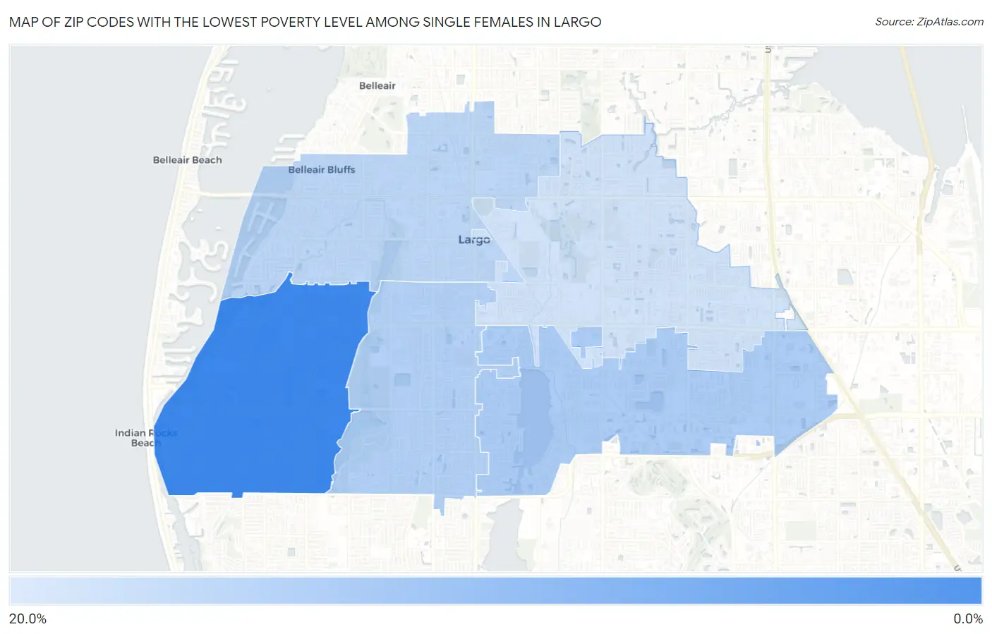 Zip Codes with the Lowest Poverty Level Among Single Females in Largo Map
