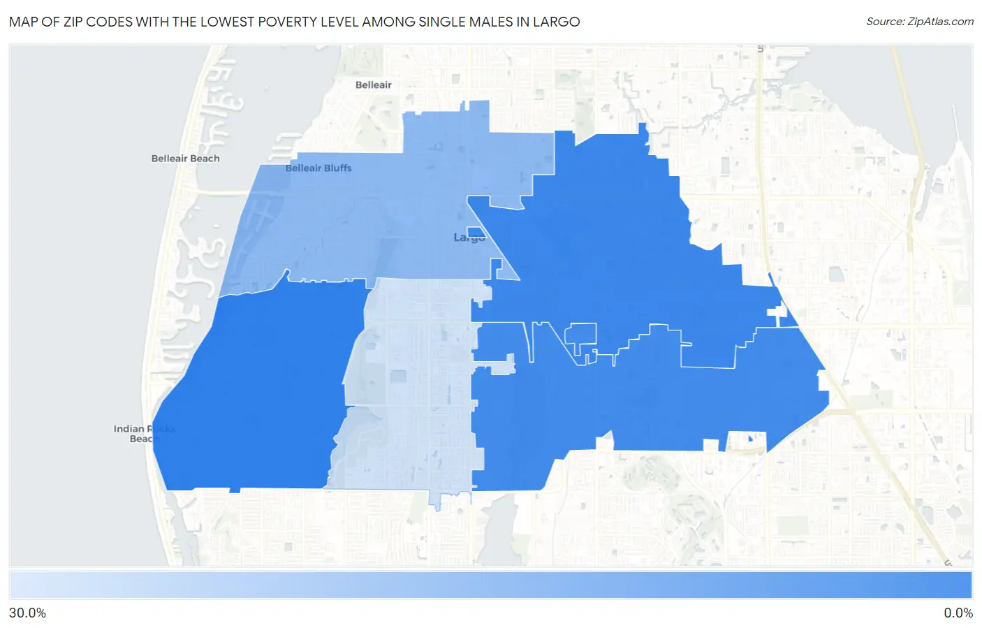 Zip Codes with the Lowest Poverty Level Among Single Males in Largo Map