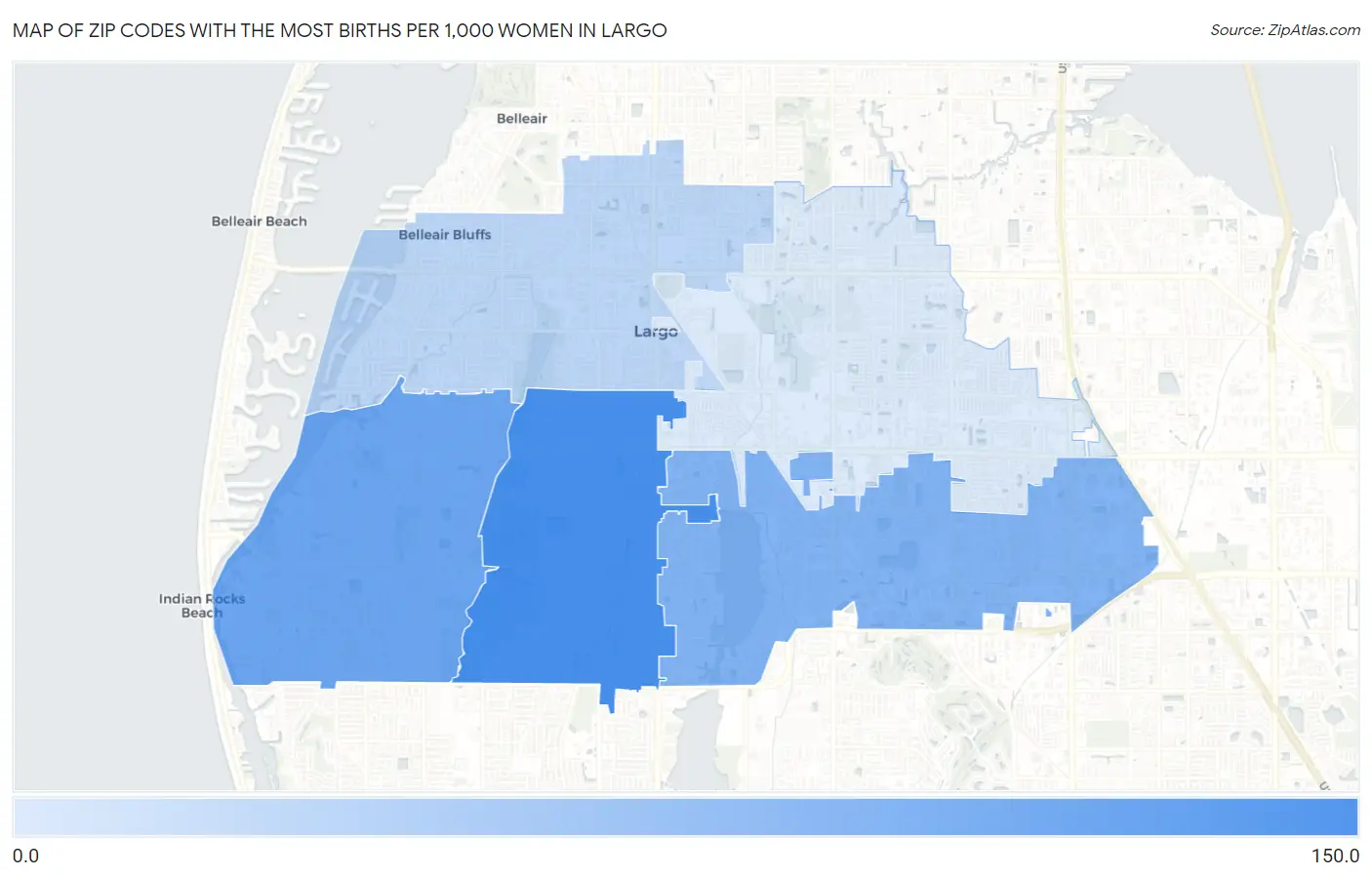 Zip Codes with the Most Births per 1,000 Women in Largo Map