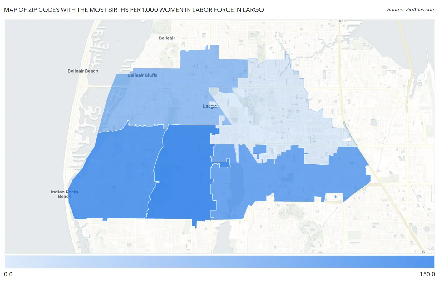 Zip Codes with the Most Births per 1,000 Women in Labor Force in Largo Map