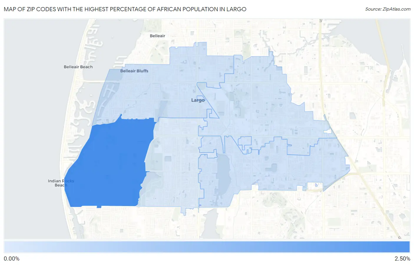 Zip Codes with the Highest Percentage of African Population in Largo Map