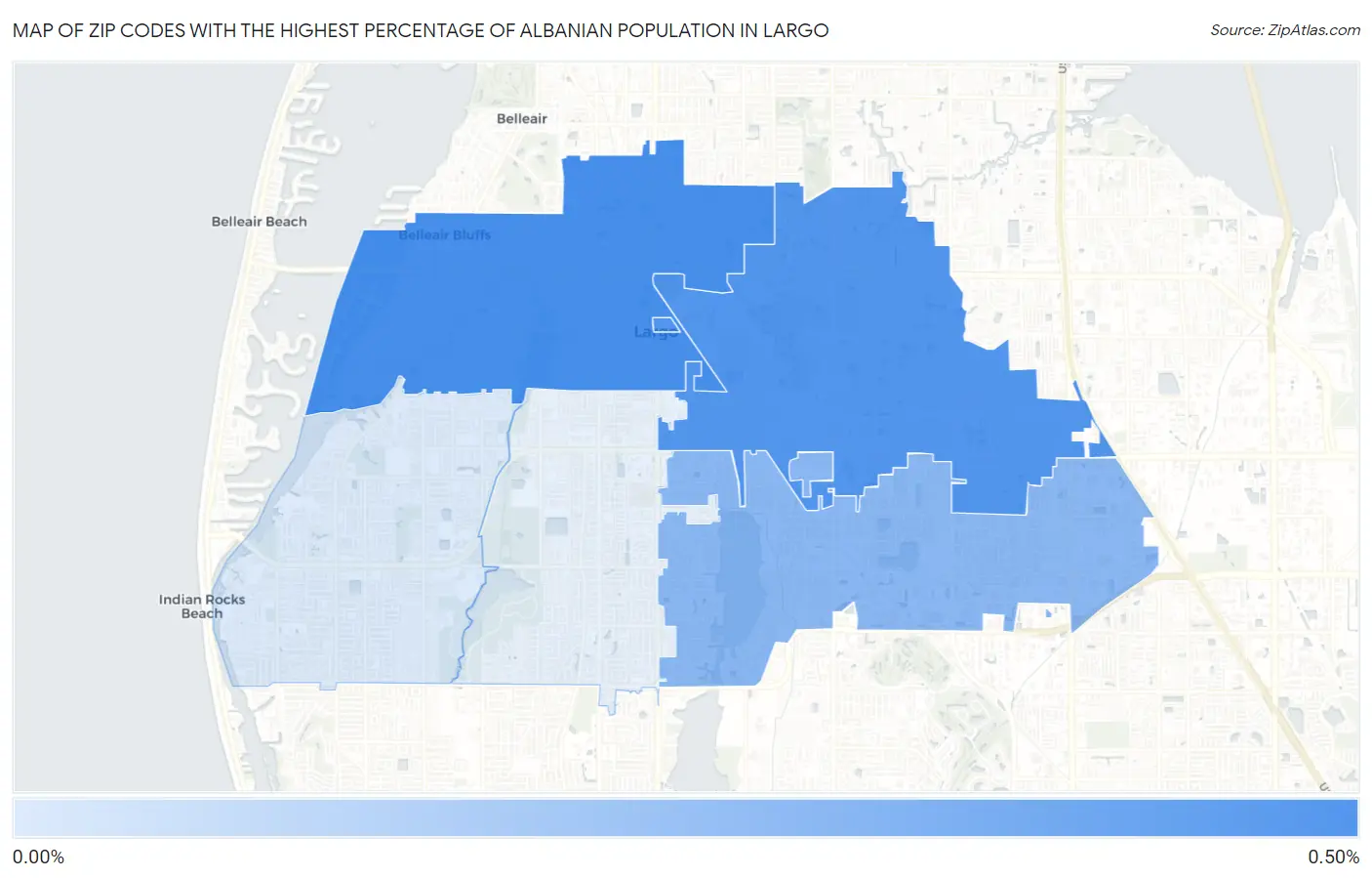 Zip Codes with the Highest Percentage of Albanian Population in Largo Map