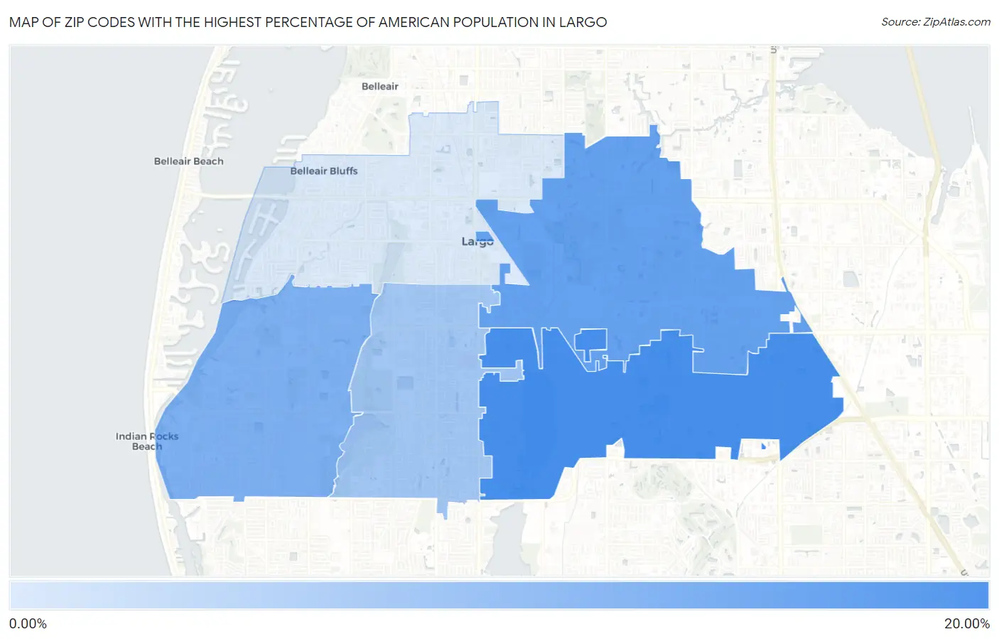 Zip Codes with the Highest Percentage of American Population in Largo Map