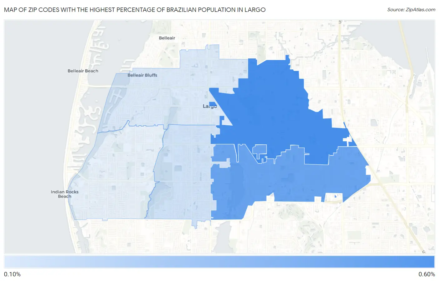 Zip Codes with the Highest Percentage of Brazilian Population in Largo Map