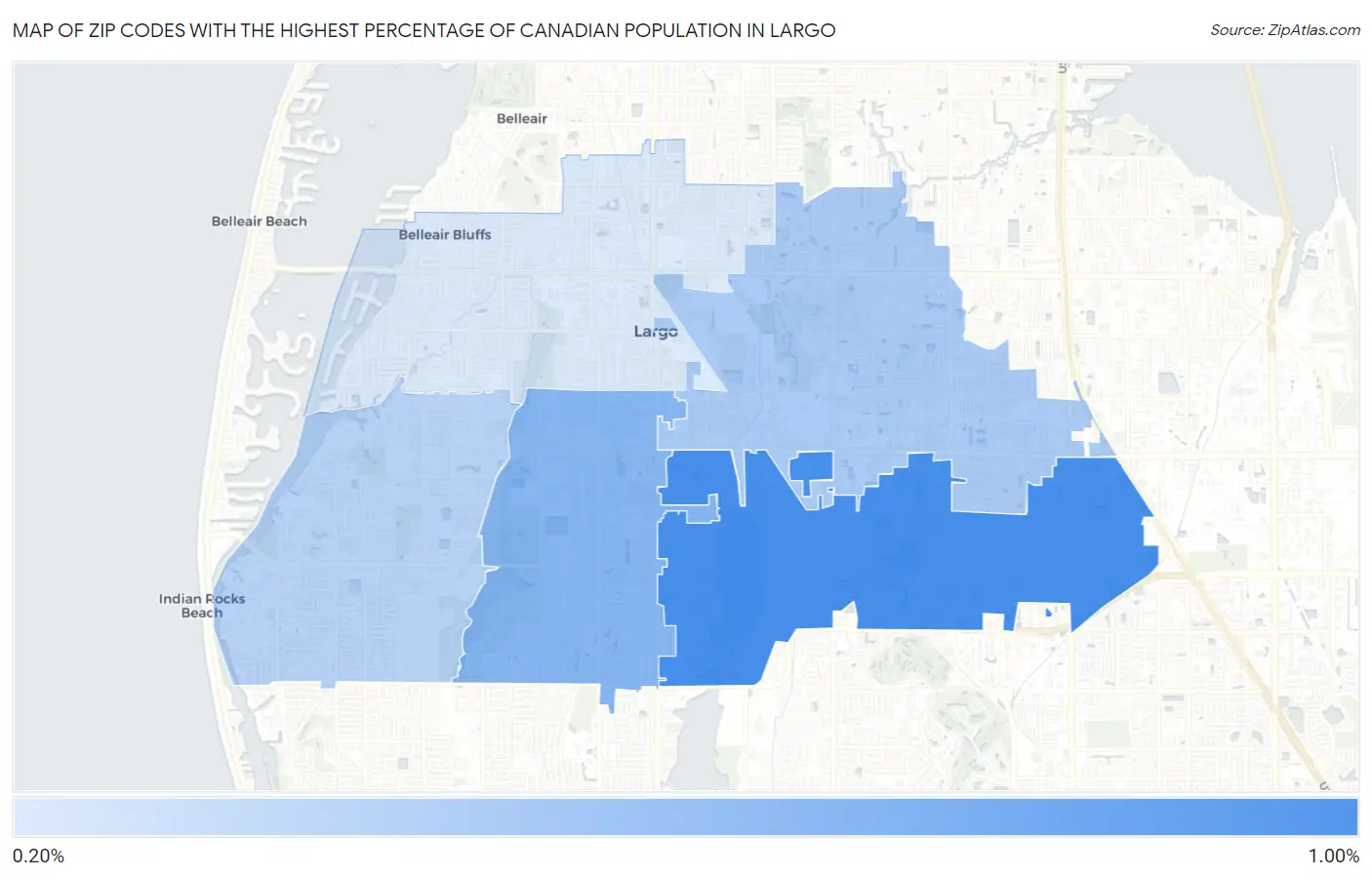 Zip Codes with the Highest Percentage of Canadian Population in Largo Map