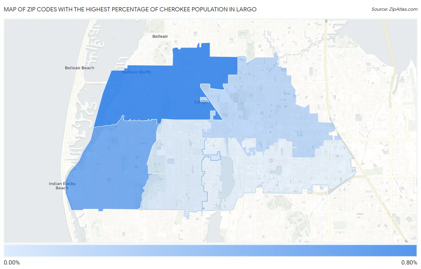 Zip Codes with the Highest Percentage of Cherokee Population in Largo Map