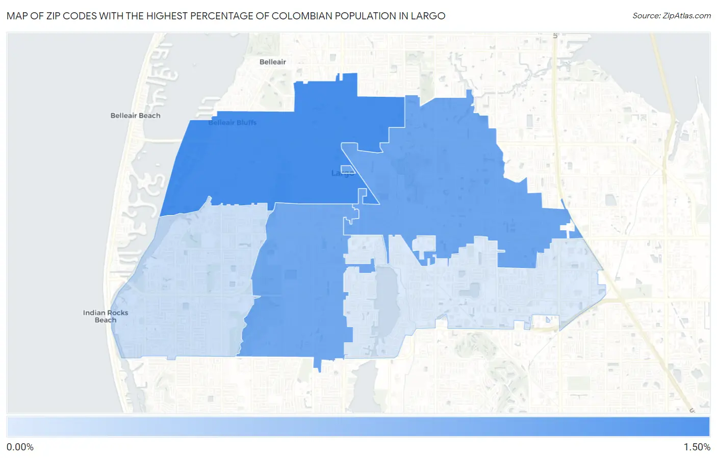 Zip Codes with the Highest Percentage of Colombian Population in Largo Map