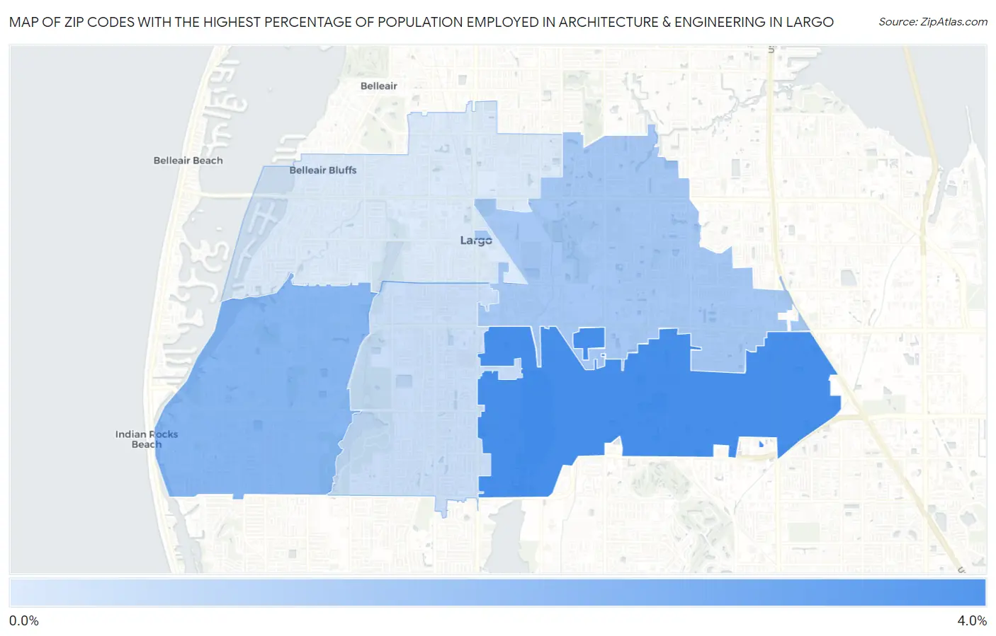 Zip Codes with the Highest Percentage of Population Employed in Architecture & Engineering in Largo Map
