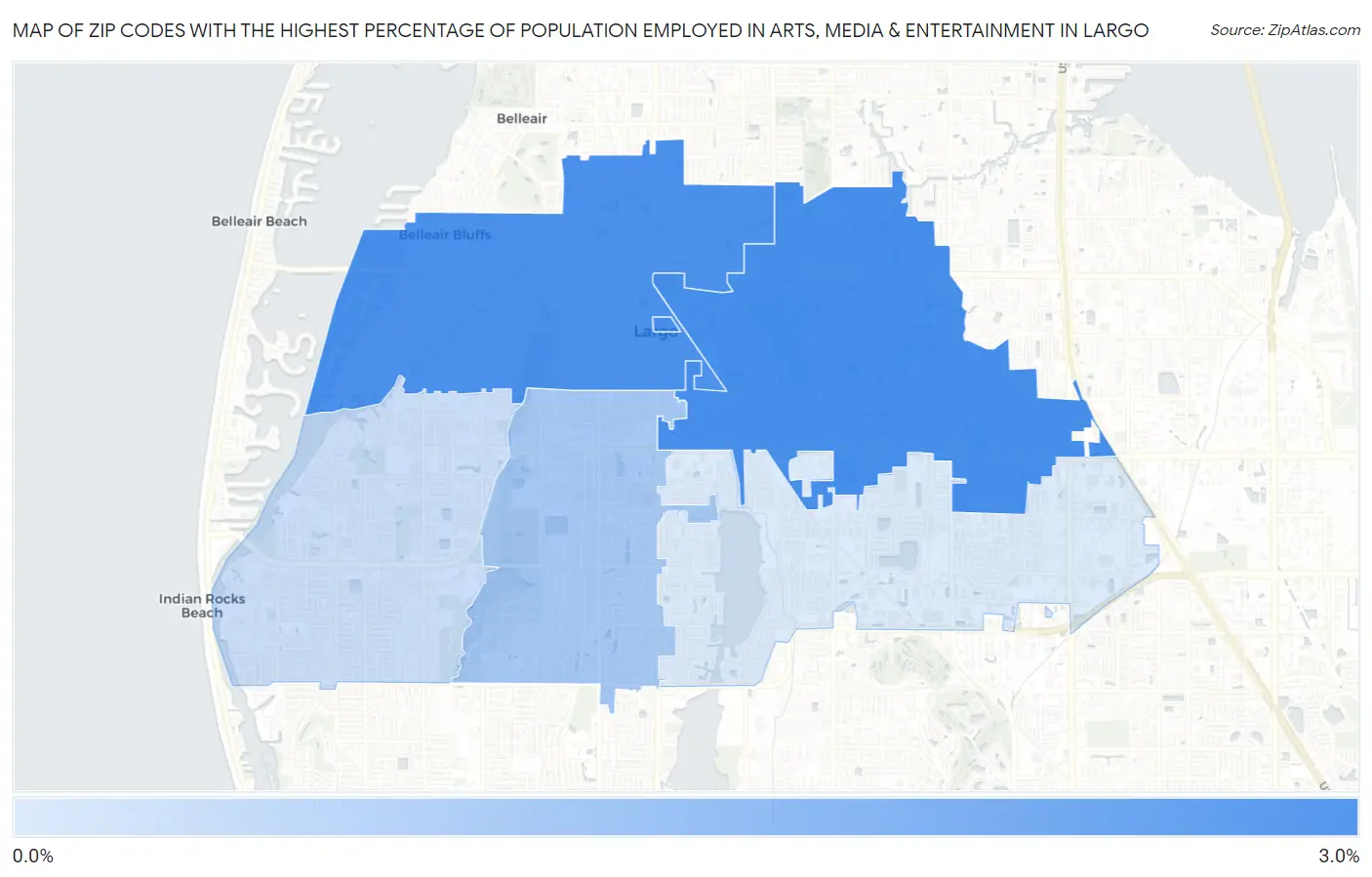 Zip Codes with the Highest Percentage of Population Employed in Arts, Media & Entertainment in Largo Map