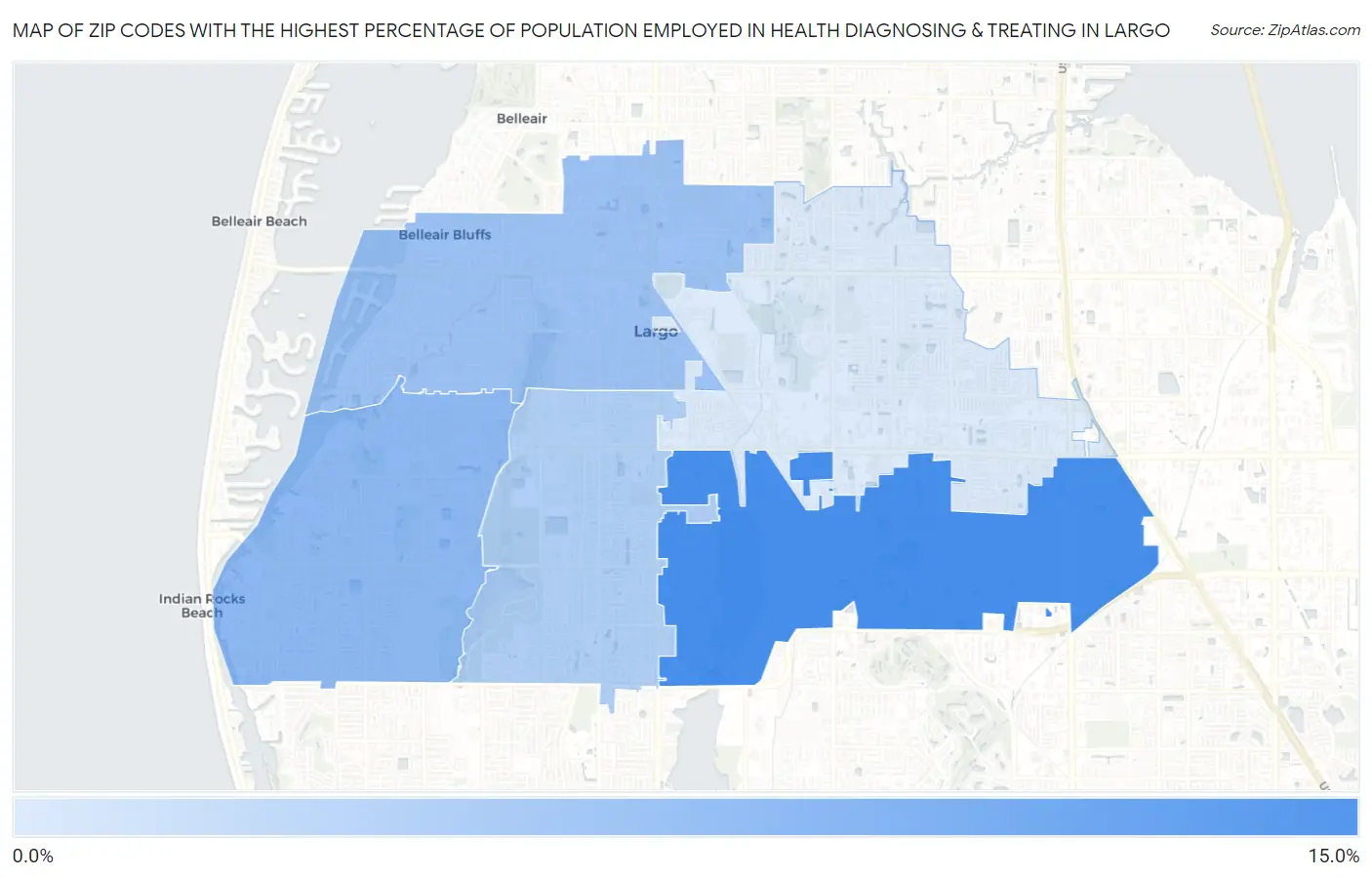 Zip Codes with the Highest Percentage of Population Employed in Health Diagnosing & Treating in Largo Map