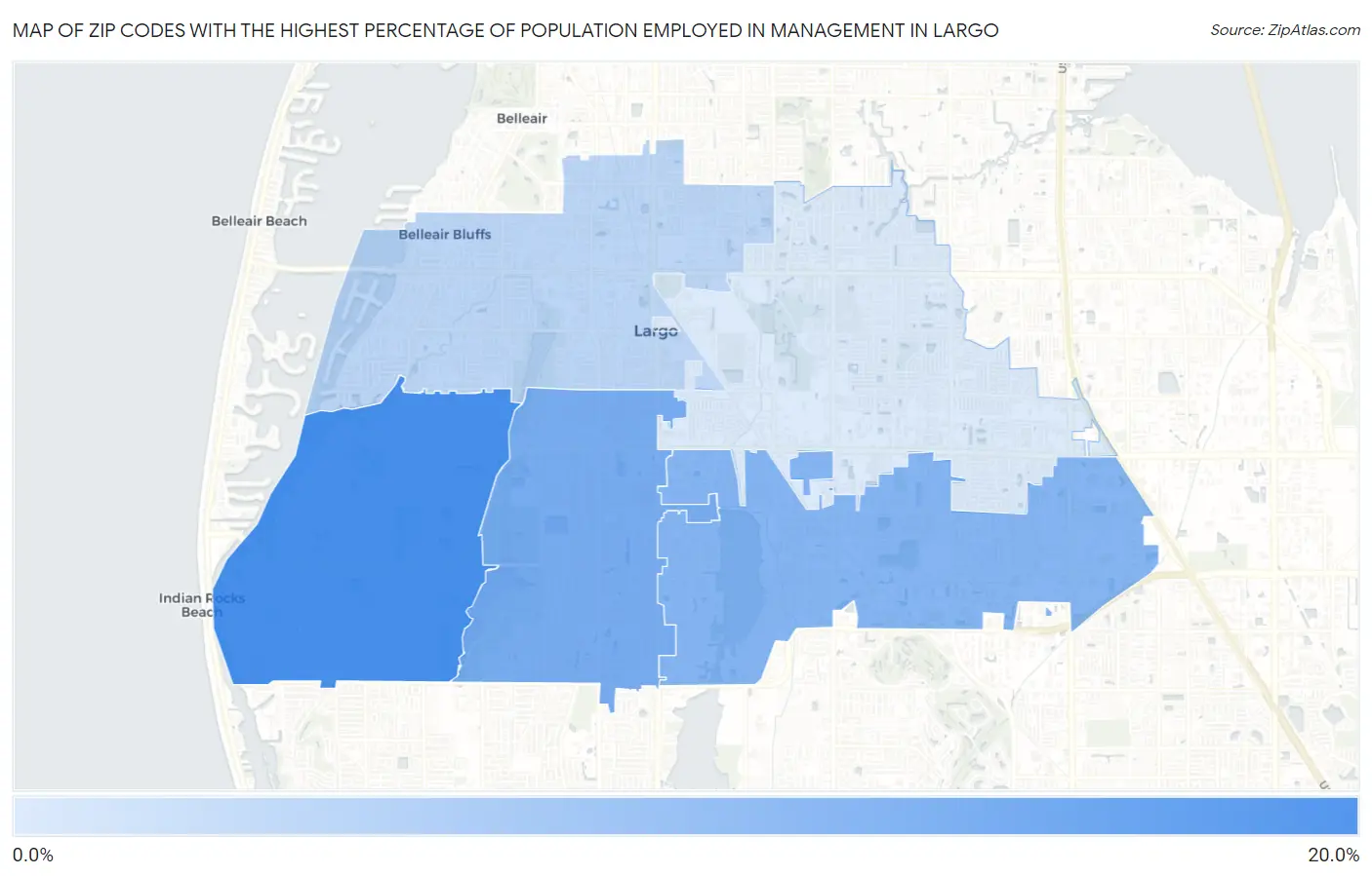 Zip Codes with the Highest Percentage of Population Employed in Management in Largo Map