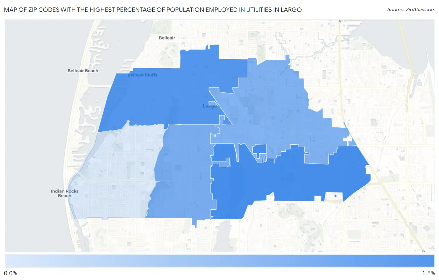 Zip Codes with the Highest Percentage of Population Employed in Utilities in Largo Map