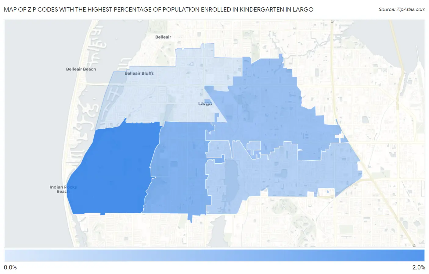 Zip Codes with the Highest Percentage of Population Enrolled in Kindergarten in Largo Map