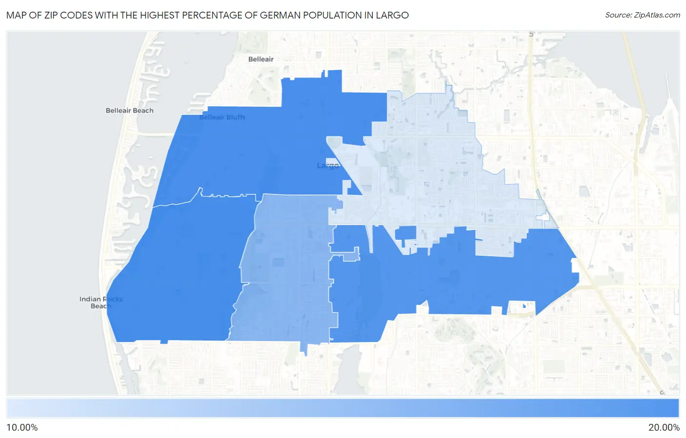 Zip Codes with the Highest Percentage of German Population in Largo Map