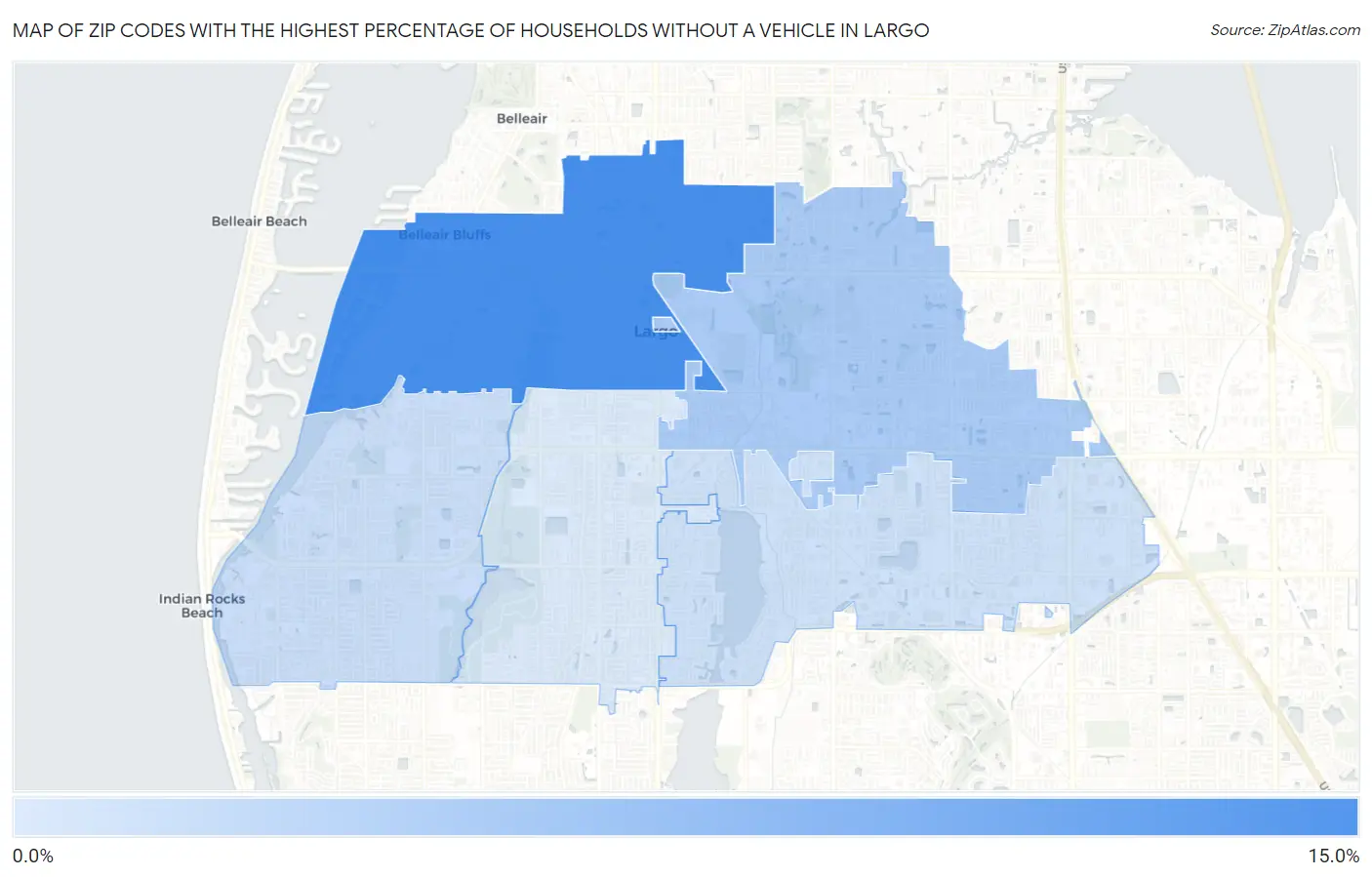 Zip Codes with the Highest Percentage of Households Without a Vehicle in Largo Map