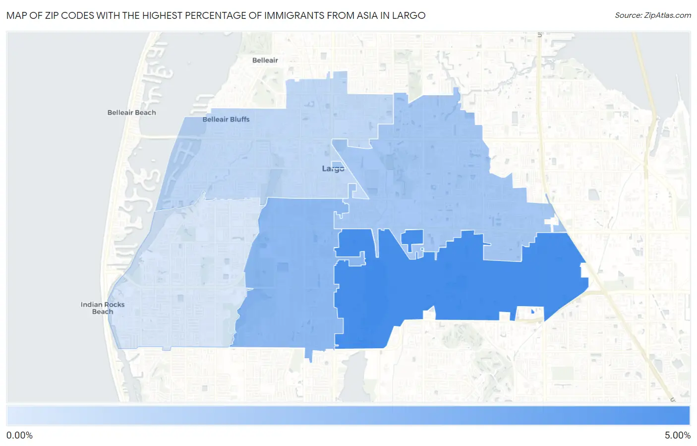 Zip Codes with the Highest Percentage of Immigrants from Asia in Largo Map