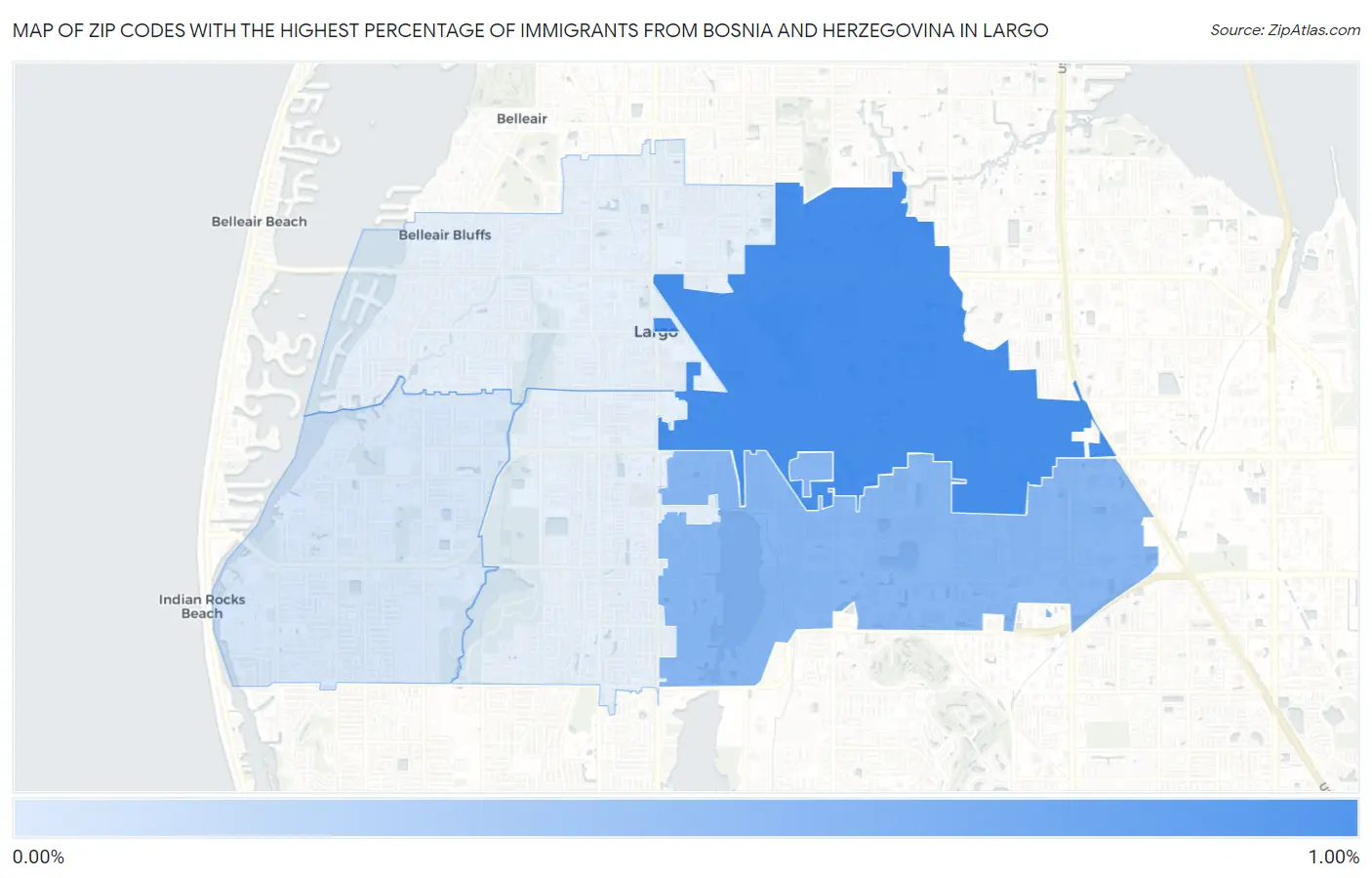 Zip Codes with the Highest Percentage of Immigrants from Bosnia and Herzegovina in Largo Map